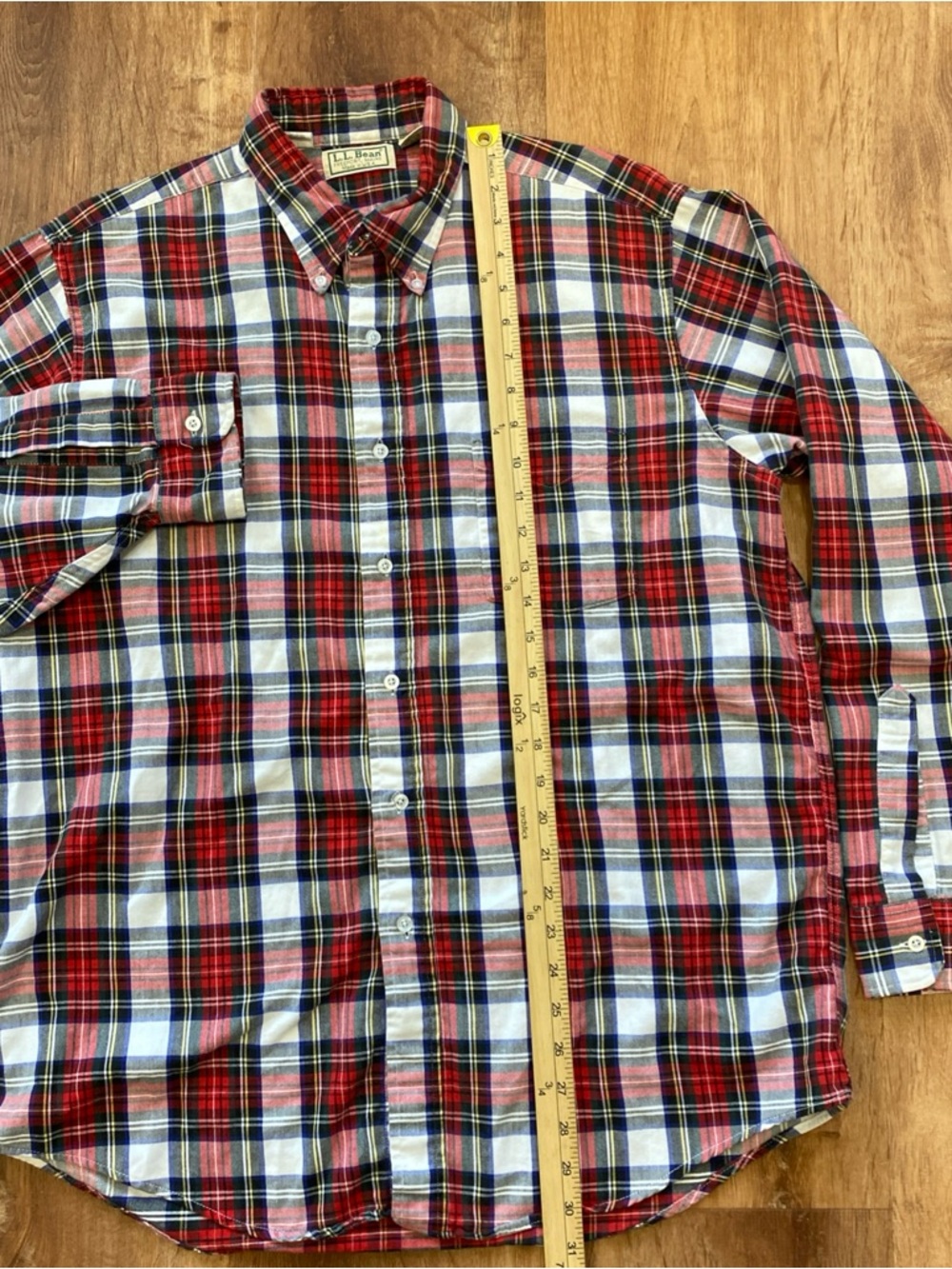 Vintage L.L. Bean Flannel Shirt Mens Large Red Plaid Regular Fit Made in USA 90s - Picture 3 of 9